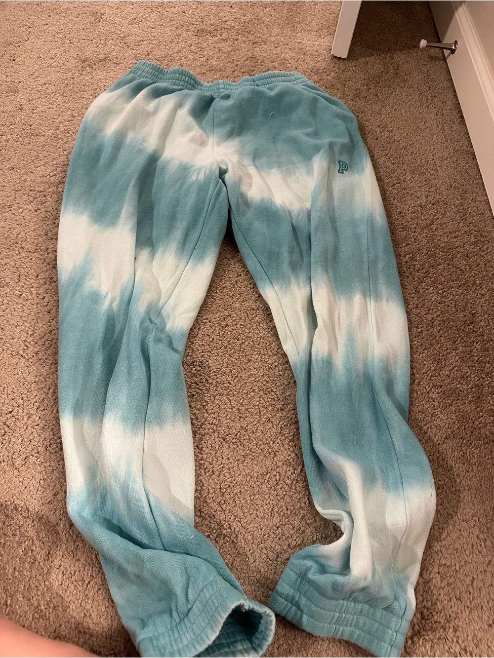 PINK Victoria's Secret Teal and White Tie-Dye Track Pants